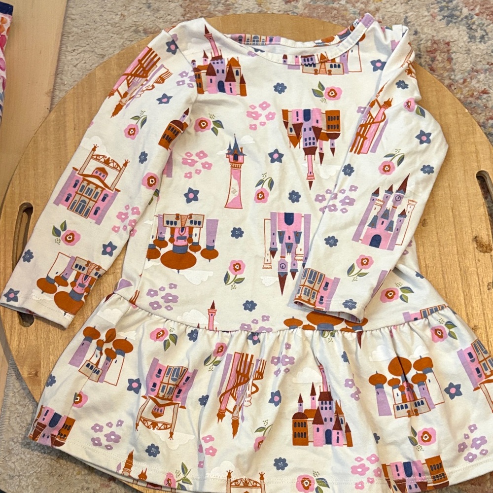 Disney Castle Print Kids Dress - White and Pink